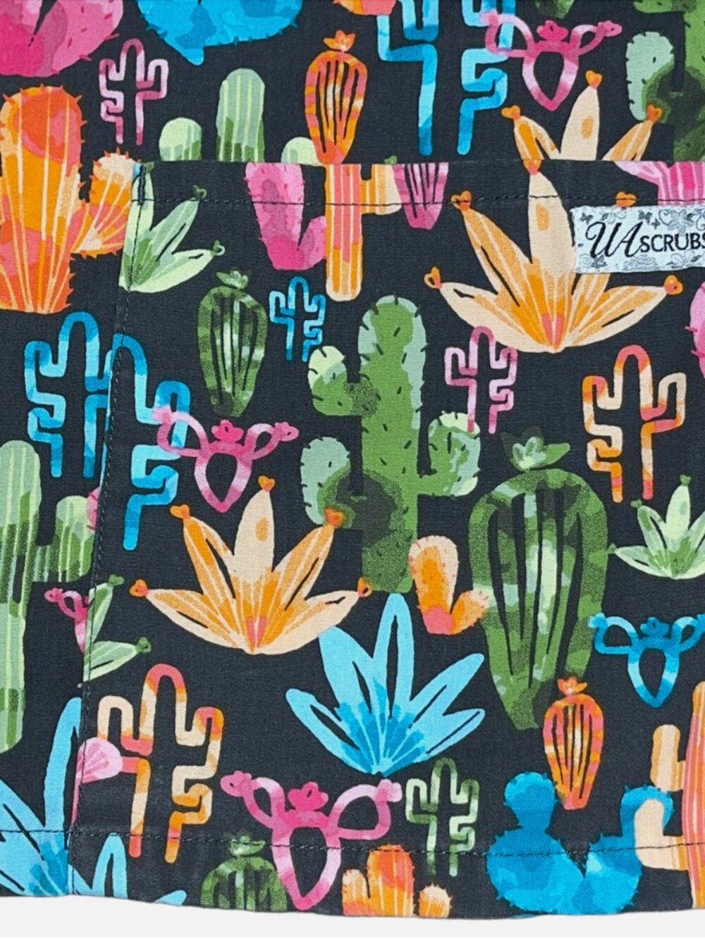 UA Scrubs Sz Large Gray Pink Western Cactus Plant Scrub Shirt Top Nurse Vet Tech - Picture 6 of 9
